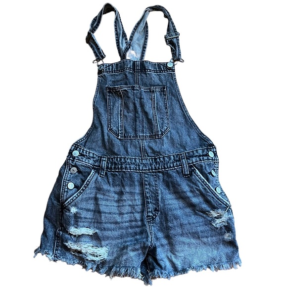 Abercrombie & fitch black denim overalls / romper size small - Picture 1 of 4